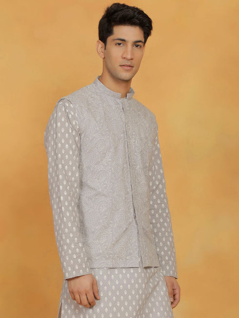 Vastramay Men's Gray Cotton Nehru Jacket